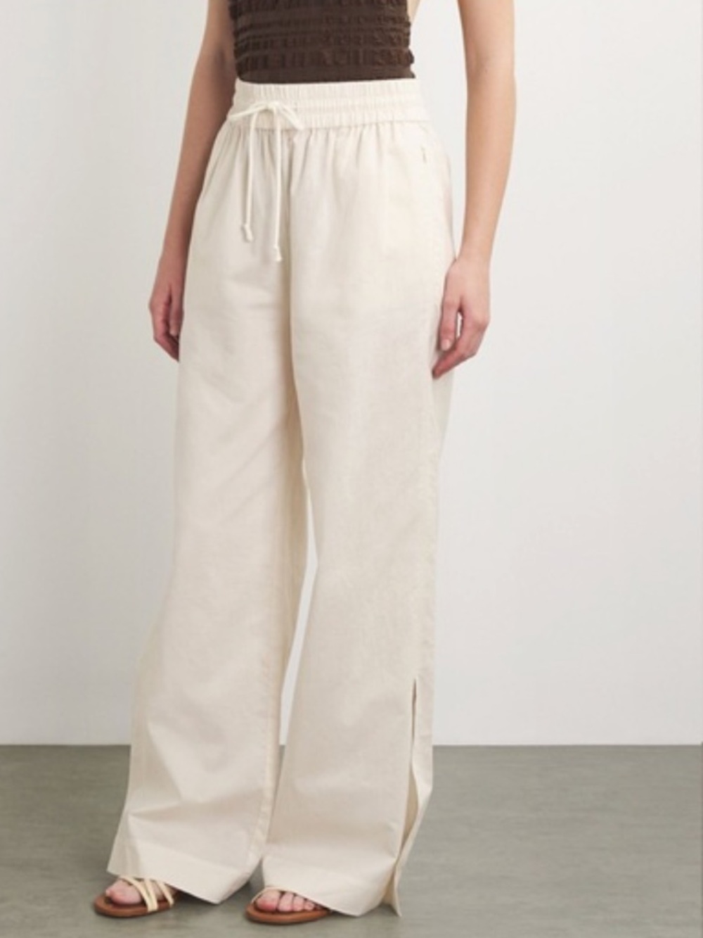 NEW FRAME Lounge Wide-Leg Drawstring Trousers Pants.  Cotton Linen Blend. Size M